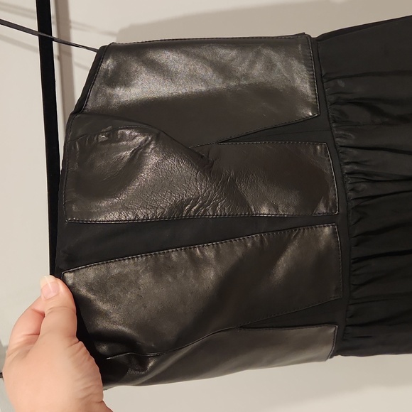 ⭕️ PRICE FIRM Rebecca Taylor Lamb Leather Panel Strapless Black Dress Size 2 - Picture 4 of 8